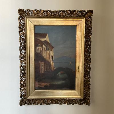 LR1521 Antique Oil on Canvas Seascape Painting