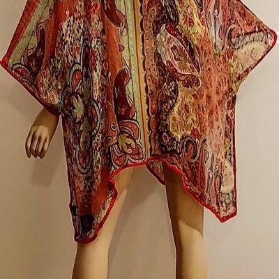 Vtg 90s Etro Milano Silk Chiffon High/Low Paisley Tunic Embroidered wool Rim
