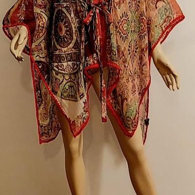Vtg 90s Etro Milano Silk Chiffon High/Low Paisley Tunic Embroidered wool Rim