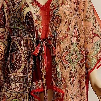 Vtg 90s Etro Milano Silk Chiffon High/Low Paisley Tunic Embroidered wool Rim