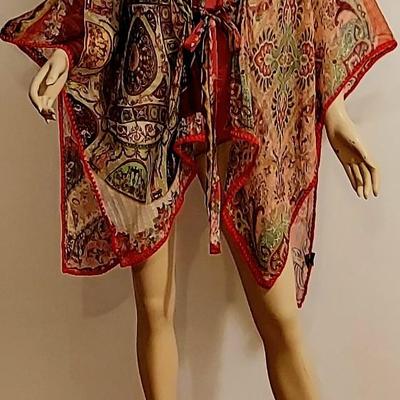 Vtg 90s Etro Milano Silk Chiffon High/Low Paisley Tunic Embroidered wool Rim