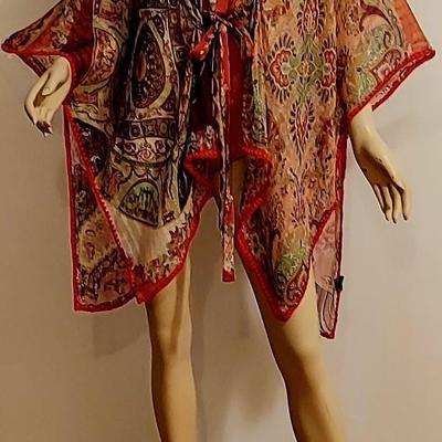 Vtg 90s Etro Milano Silk Chiffon High/Low Paisley Tunic Embroidered wool Rim