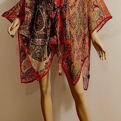 Vtg 90s Etro Milano Silk Chiffon High/Low Paisley Tunic Embroidered wool Rim