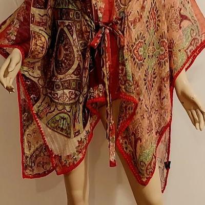 Vtg 90s Etro Milano Silk Chiffon High/Low Paisley Tunic Embroidered wool Rim