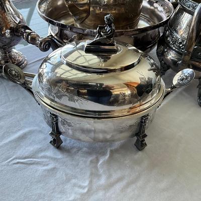 LR1525 Large lot of Victorian Silverplate Tea Set and Serving Pieces