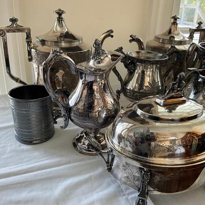 LR1525 Large lot of Victorian Silverplate Tea Set and Serving Pieces
