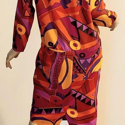 Vtg 80s Pucciesque Pure Silk drop waist dress