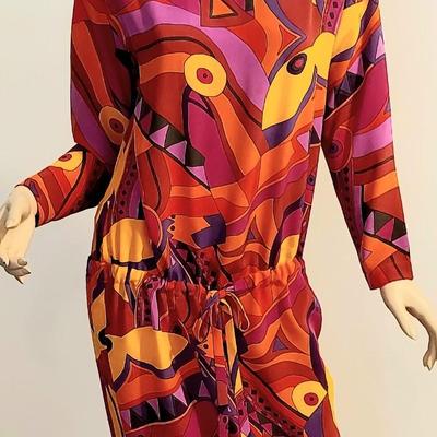 Vtg 80s Pucciesque Pure Silk drop waist dress