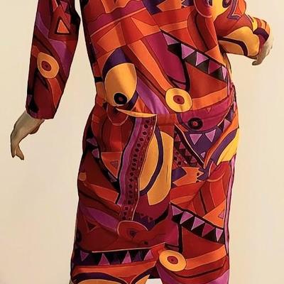 Vtg 80s Pucciesque Pure Silk drop waist dress