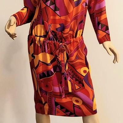 Vtg 80s Pucciesque Pure Silk drop waist dress