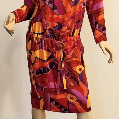 Vtg 80s Pucciesque Pure Silk drop waist dress