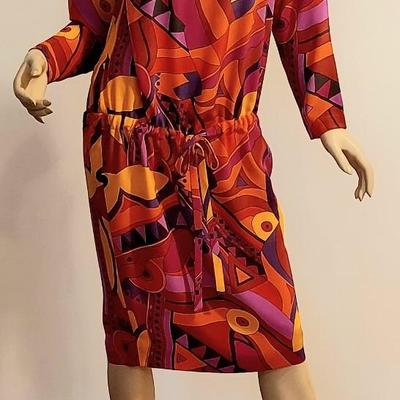 Vtg 80s Pucciesque Pure Silk drop waist dress
