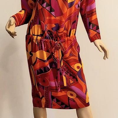 Vtg 80s Pucciesque Pure Silk drop waist dress