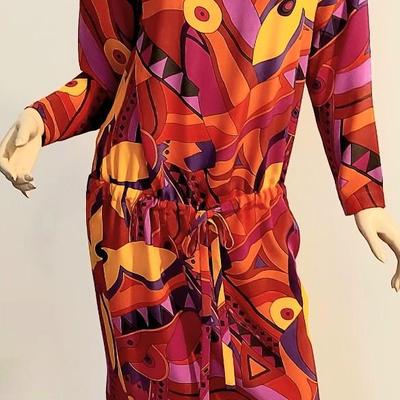 Vtg 80s Pucciesque Pure Silk drop waist dress