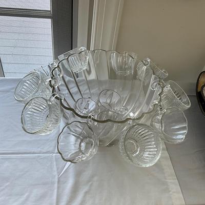 LR1528 Large 10" Glass Punch Bowl with Hanging Cups