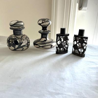 LR1538 Sterling Overlay Glass Perfume Bottles