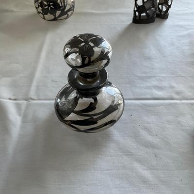 LR1538 Sterling Overlay Glass Perfume Bottles