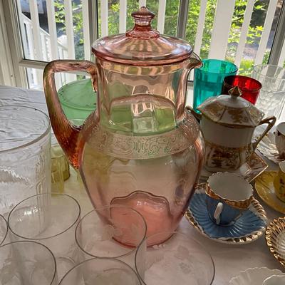 DR1543 Lot of Antique Depression Glass and China Cups and Saucers