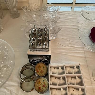 DR1546 Lot of Glass Flatware Holders, Salt pepper, Placecard Holders , Coasters