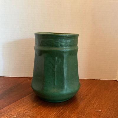 DR1558 PAIR Zanesville Arts & Craft Matt Green Vase