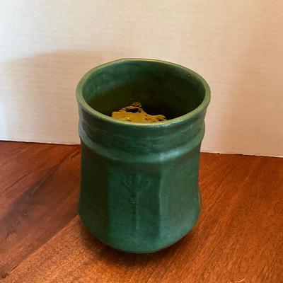DR1558 PAIR Zanesville Arts & Craft Matt Green Vase