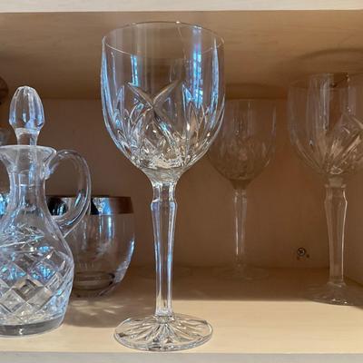 DR1572 Set of 5 Waterford by Marquis Goblets with Silver Trim Goblet and Scotch Glasses