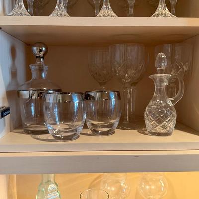 DR1572 Set of 5 Waterford by Marquis Goblets with Silver Trim Goblet and Scotch Glasses