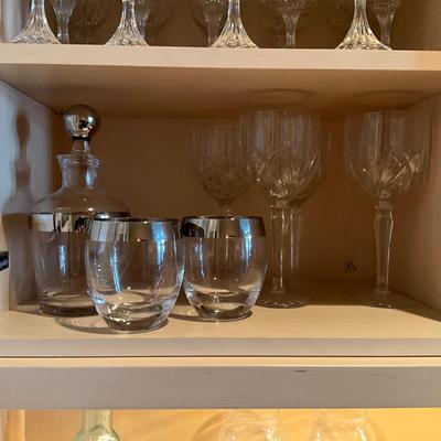 DR1572 Set of 5 Waterford by Marquis Goblets with Silver Trim Goblet and Scotch Glasses
