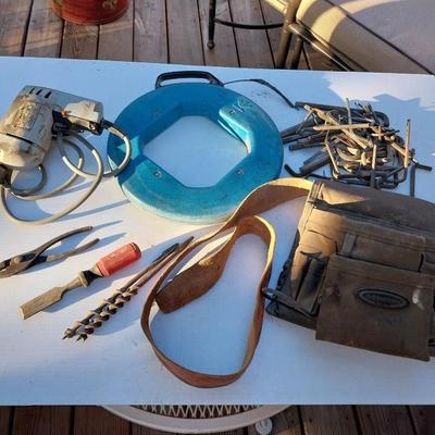 FISH TAPE, TOOL BELT, WORKING DRILL AND MORE