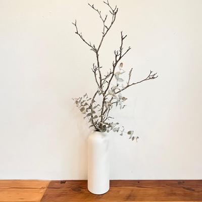 Pair (2) ~ White Porcelain Vases ~ With Eucalyptus