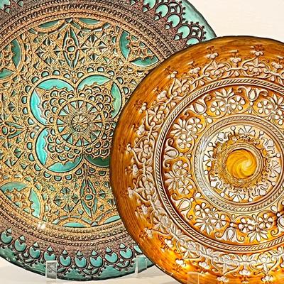Pair (2) ~ Bohemian Style Glass Decorative Bowls