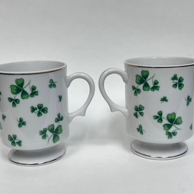 Vintage Lefton China Shamrock Clover Pattern Coffee Cup Mug Set of Two