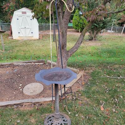 Three Shepherds Hooks and a Bird Bath (Y-DW)