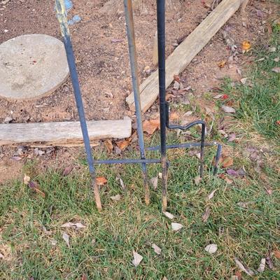 Three Shepherds Hooks and a Bird Bath (Y-DW)