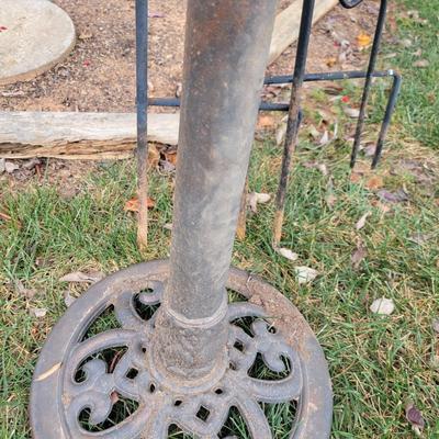 Three Shepherds Hooks and a Bird Bath (Y-DW)