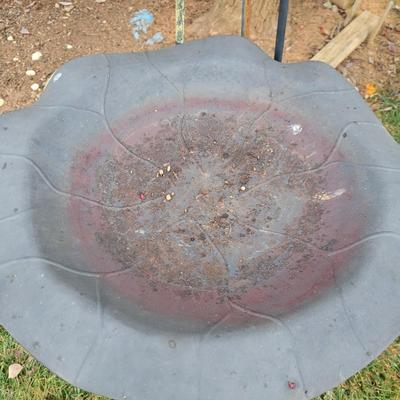 Three Shepherds Hooks and a Bird Bath (Y-DW)