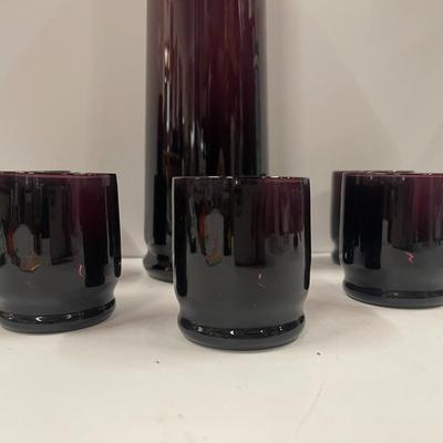 Vintage Mid Century Amethyst Glass Decanter Set