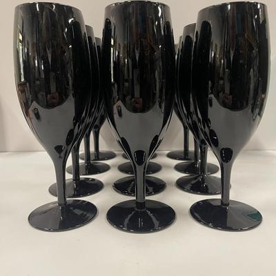 Lot of 12 Black Glass Stemware Water Glasses