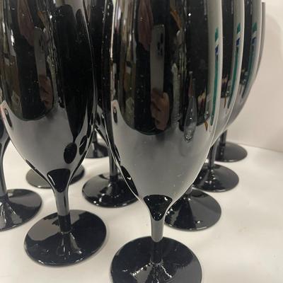 Lot of 12 Black Glass Stemware Water Glasses