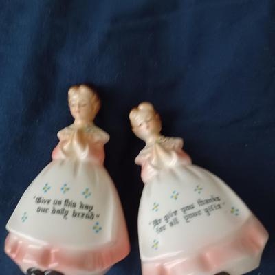 1950's Enesco Prayer Lady ceramic S& P shakers salt & pepper set vintage