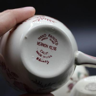 Vintage Vernon Kilns & Vernonware Underglaze Hand Painted Mayflower Tea Cups