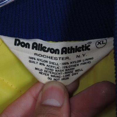 Retro Don Alleson Athletic Nylon Quilted Blue & Yellow Button Up Varsity Jacket