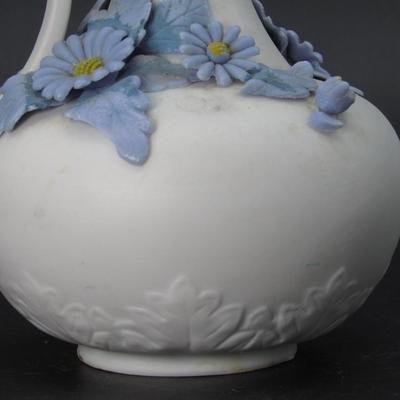 Vintage White Bisque Porcelain Raised Applied Flowers Hallmarked Bud Pitcher Vase