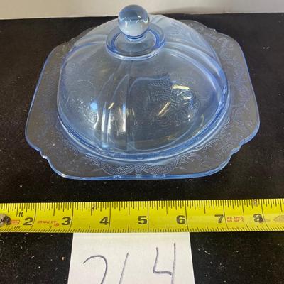 Vintage Blue Depression Indiana Butter Dish and Cover
