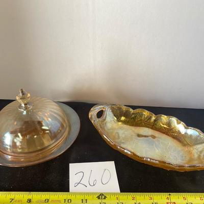 Vintage Carnival Glass Butter Dish and Candy Dish