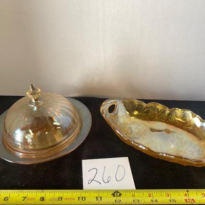 Vintage Carnival Glass Butter Dish and Candy Dish