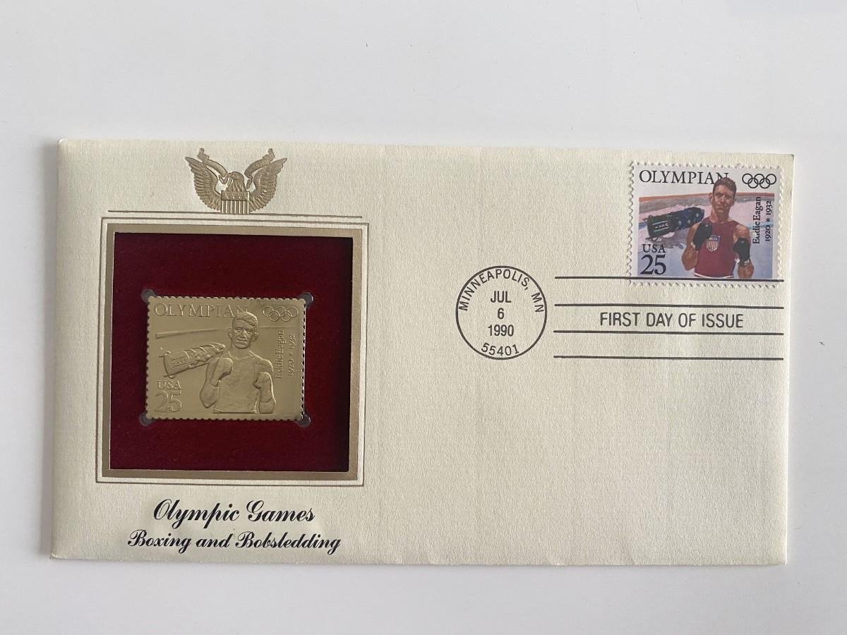 Olympic Games Boxing and Bobsledding Gold Stamp Replica First Day Cover ...