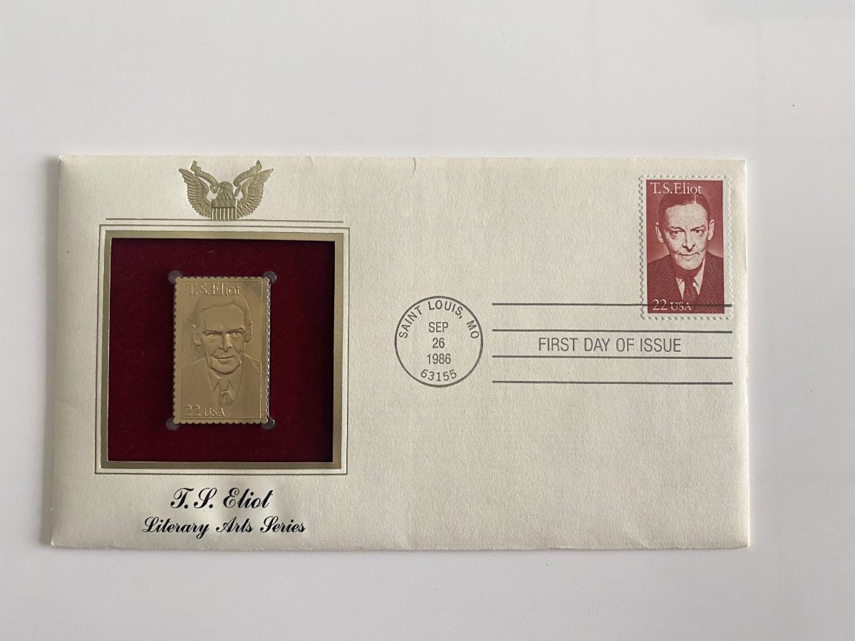 T.S. Eliot Literary Arts Series Gold Stamp Replica First Day Cover