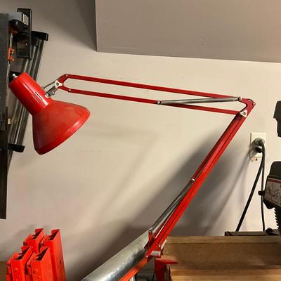 S1575 Vintage Swedish LEDU Orange Adjustable Clamp Lamp