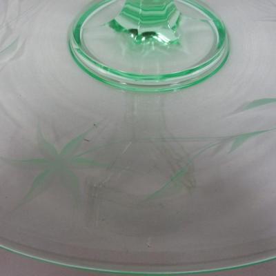 Vintage Green Vaseline/Uranium Glass Handled Platter Sandwich Tray